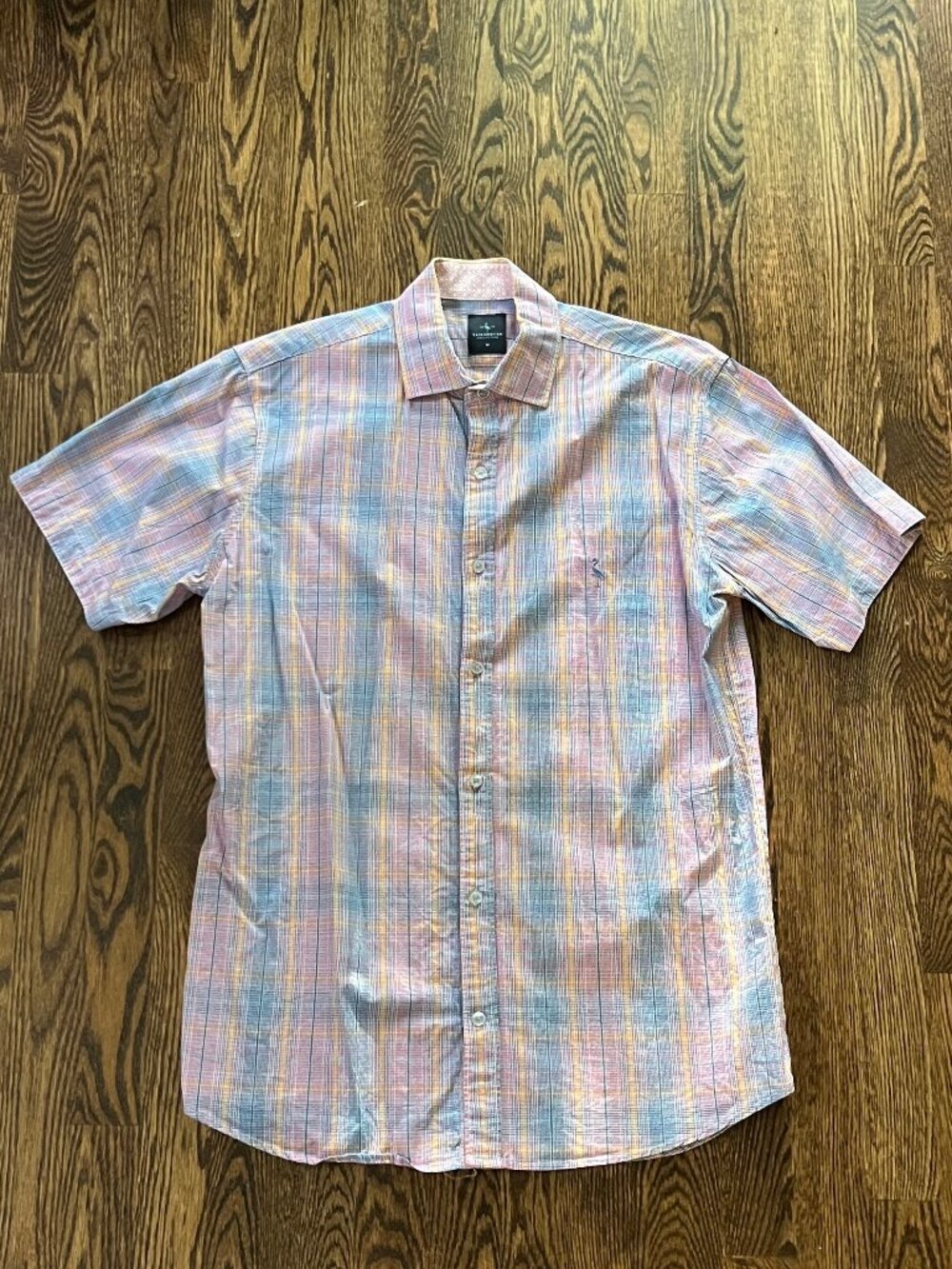 Tailorbyrd Collection Pink/Blue/Yellow Plaid Short Sleeve Button Down